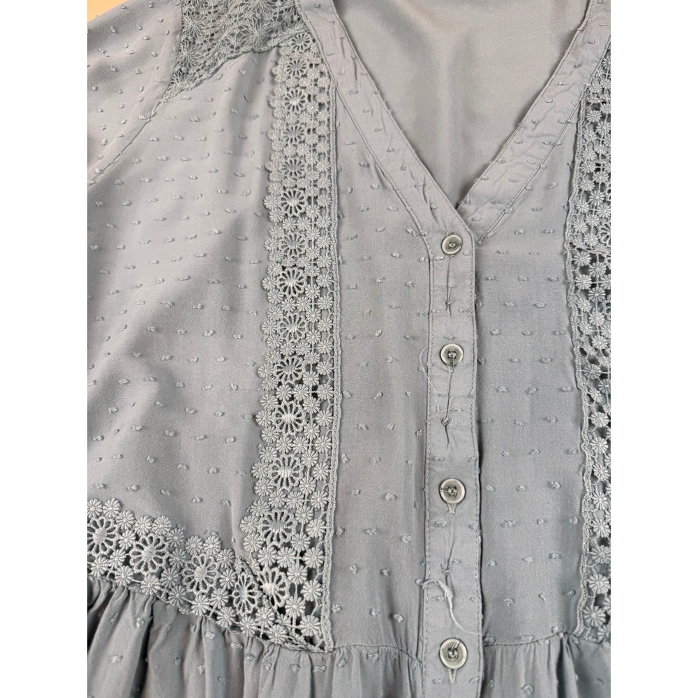 Lane Bryant 24 Boho Peplum Blouse Rayon Crochet Lace Trim - Picture 3 of 6